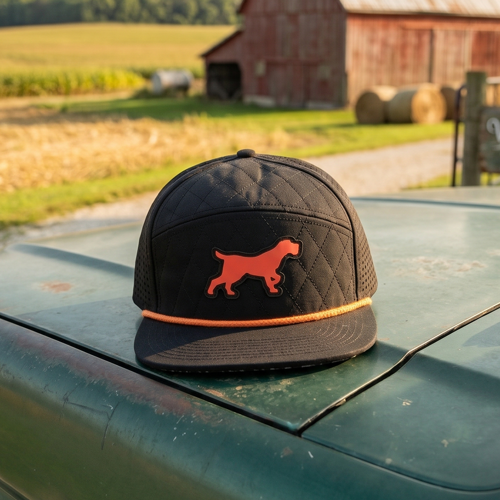 Custom quilted 6 panel hat with On Point Waste Services PVC rubber patch